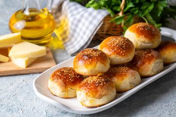 Traditional delicious handmade Turkish pastry cheese pastry (Turkish name; pogaca)