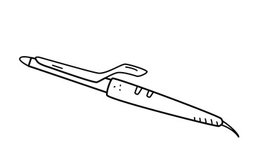 Curling iron, professional hair styling. vector illustration of folded scissors, doodle style, isolated on white.
