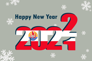 New Year's card 2022. It depicts an element of the flag of French Polynesia, a festive inscription and snowflakes. It can be used as an advertising poster, postcard, website or national greeting card.