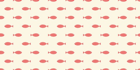 Nautical seamless pattern with swimming cartoon fish