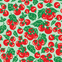 Cherry tomato garden seamless vector pattern