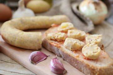 Some slices of botifarra on some bread. Typical of Catalonia, Spain