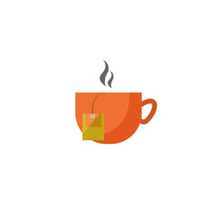 hot tea cup with a tea bag isolated illustration. tea cup flat icon on white background.