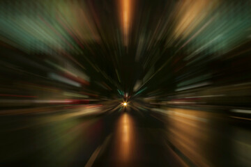Speed fast with motorbike background, Colorful light trail of cars with street lights at night, motion blur with traffic lighting, Abstract speed background, Long exposure.