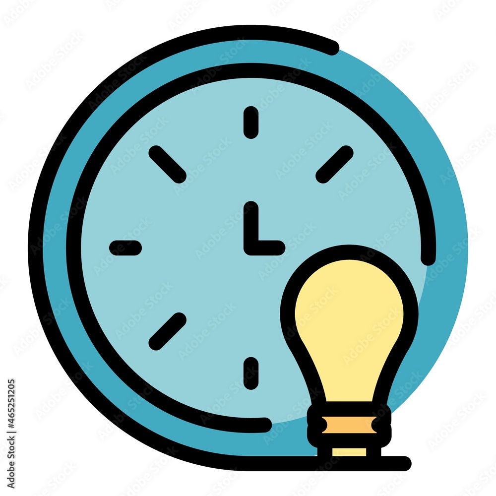 Poster clock and light bulb icon. outline clock and light bulb vector icon color flat isolated
