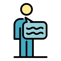 Man and chat bubble icon. Outline man and chat bubble vector icon color flat isolated