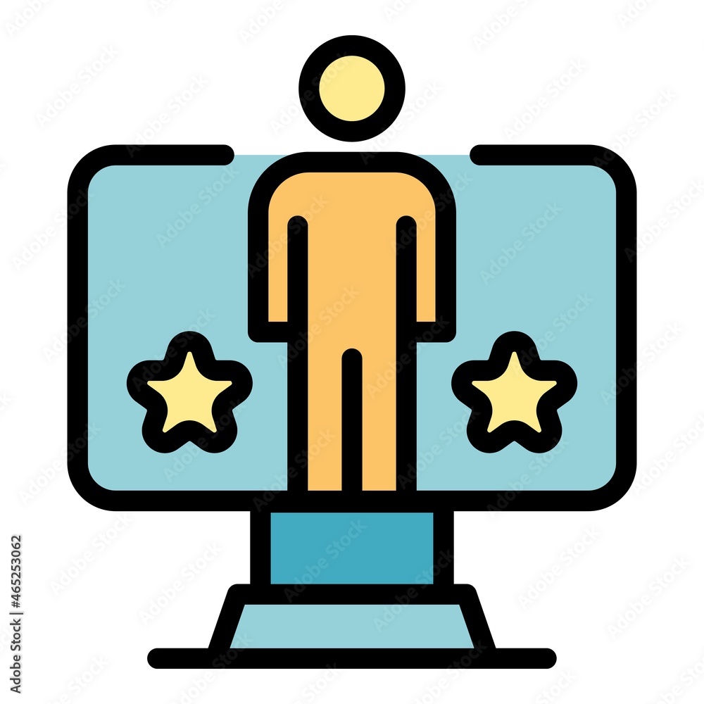 Poster man and stars on the screen icon. outline man and stars on the screen vector icon color flat isolate