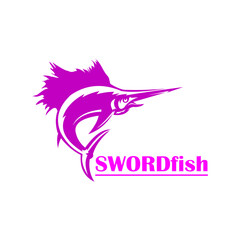 GREAT SWORD FISH SWIMMING LOGO, silhouette of dark pink marlin vector illustrations