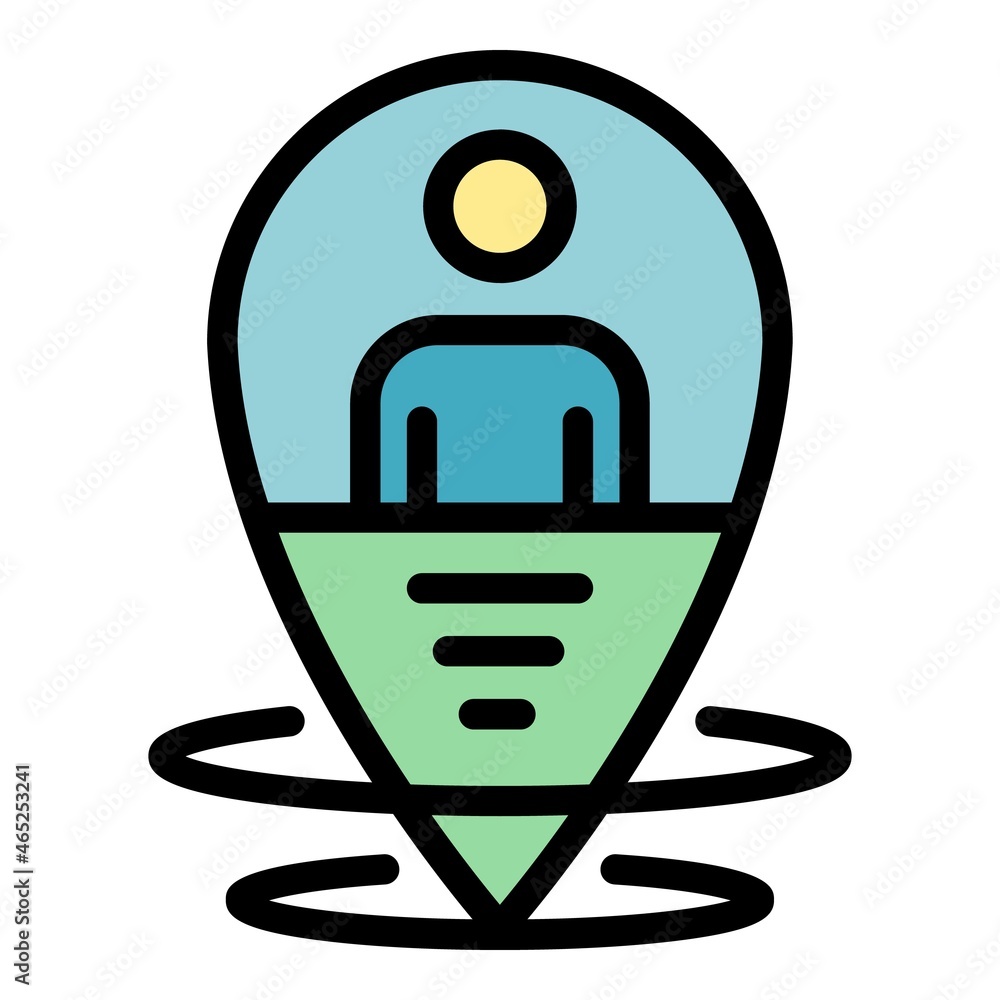 Aufkleber man at the geo point icon. outline man at the geo point vector icon color flat isolated
