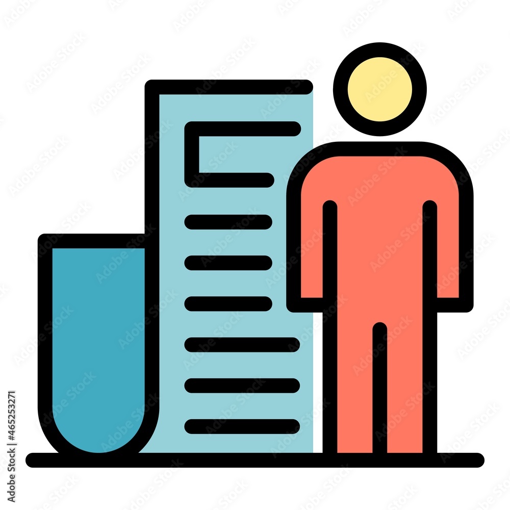 Poster man and document icon. outline man and document vector icon color flat isolated