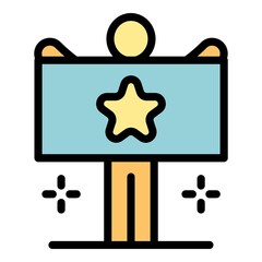 Man with an advertising card icon. Outline man with an advertising card vector icon color flat isolated