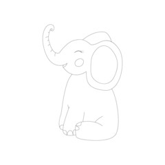 Cute baby elephant in lines. Black and white vector illustration, eps