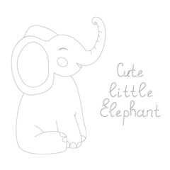 Cute baby elephant in lines. Black and white vector illustration, eps