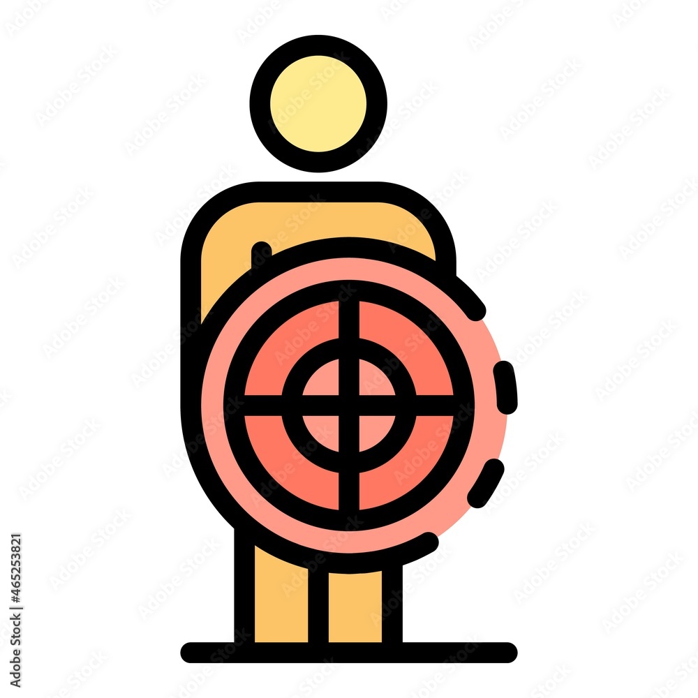 Poster man under the target icon. outline man under the target vector icon color flat isolated
