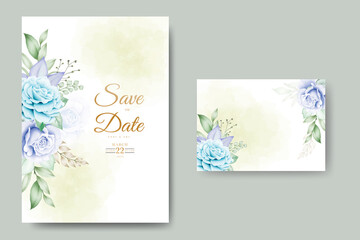 wedding invitation card with floral leaves watercolor set