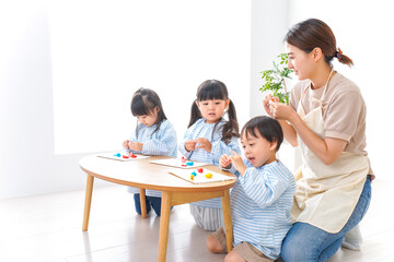 Children and teacher at kindergarten