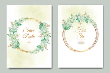 wedding invitation card with floral leaves watercolor set