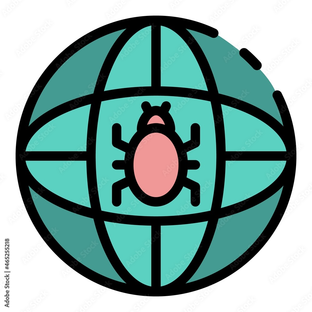 Poster global bug icon. outline global bug vector icon color flat isolated