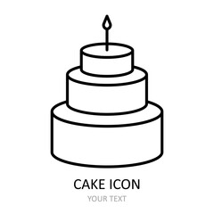 Vector illustration with cake icon. Sweet dessert. Outline drawing.