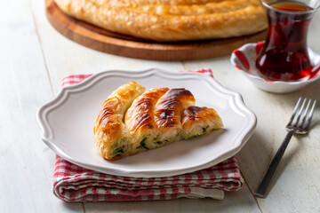 Turkish Tepsi Boregi, Round Borek, Tray pastry (Turkish name; rulo borek)