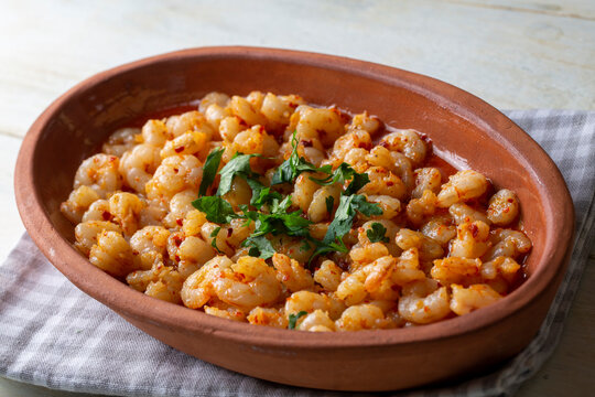 Tiny fried shrimp with sauce, Butter Casserole Shrimp (Turkish name; cimcim karides tava or Tereyağlı G&uuml;ve&ccedil; Karides)