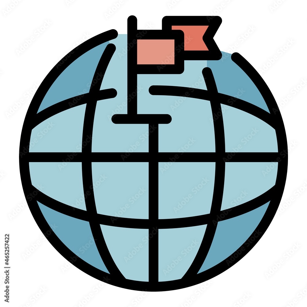 Poster globe and two flags icon. outline globe and two flags vector icon color flat isolated