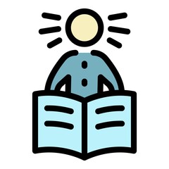 Person is reading a newspaper icon. Outline person is reading a newspaper vector icon color flat isolated