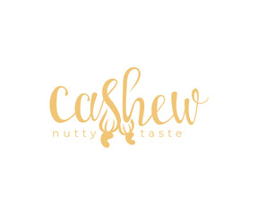 Cashew, nut, fruit, wordmark, lettering and typography, logo design. Food, raw food, organic food, vector design and illustration