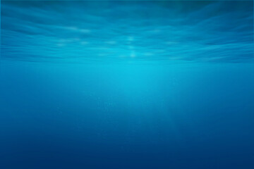 Blue sea or ocean underwater with synbeam and ripples. - 465259890