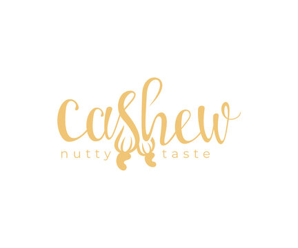 Cashew, nut, fruit, wordmark, lettering and typography, logo design. Food, raw food, organic food, vector design and illustration