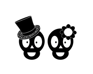 Obraz premium Skull icon wedding couple background, black and white color 