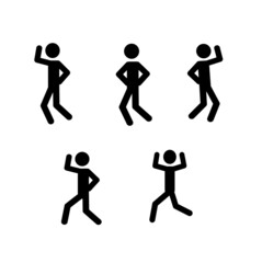 Fototapeta na wymiar stick man dancing in different poses, human figure, silhouette isolated on white background