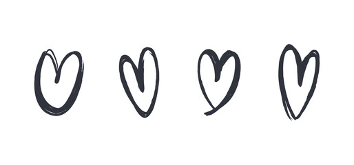 Heart doodles set. Hand drawn hearts collection. Romance and love illustrations.