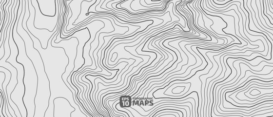 The black on white contours vector topography stylized height of the lines. The concept of a conditional geography scheme and the terrain path. Wide size. Map on land vector terrain Illustration.