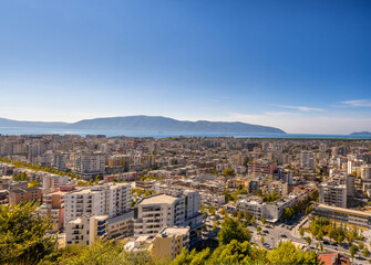 Fototapeta na wymiar View of the city Vlore in Albania. Vlore is the second largest port city of Albania