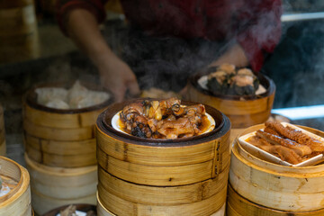 Steaming Cantonese dim sum is in the kitchen