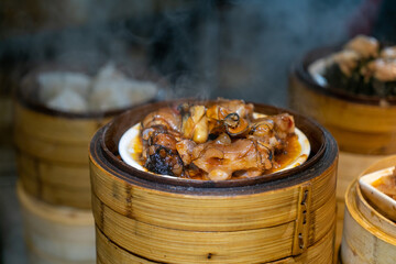 Steaming Cantonese dim sum is in the kitchen