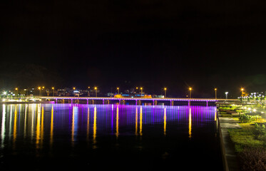 Fototapeta na wymiar Nght river in Antalya Konyalti and the bridge at night time