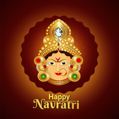 Indian festival happy navratri celebration greeting card with creative illustration of Goddess durga