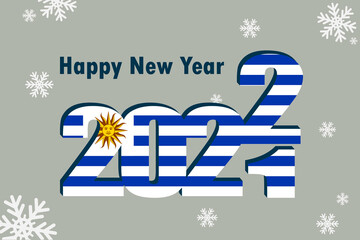 New year's card 2022. Demonstrates the element of the flag of Uruguay, festive inscription and snowflakes. It can be used as a banner flyer, postcard, website, or national greeting.