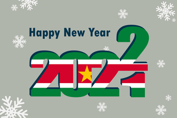 New Year's card 2022. In the photo: an element of the flag of Suriname. Festive inscription and snowflakes. It can be used as an advertising poster, postcard, flyer, invitation or website.