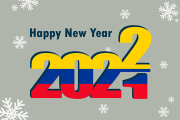 New year's card 2022. Demonstrates an element of the flag of Colombia, a festive inscription and snowflakes. It can be used as a banner flyer, postcard, website, or national greeting.