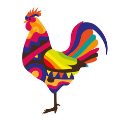 Cartoon rooster. Colored cock. Vector illustration.