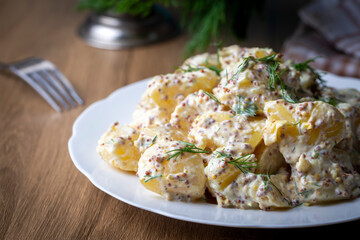 Potato salad with mustard seeds and mayonnaise (Turkish name; patates salatasi)