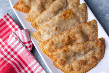 Traditional delicious Turkish foods,minced meat in savoury pastry (Turkish name; ci borek or cig borek)