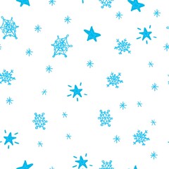 Delicate snowflakes banner on light blue background, festive texture, seamless pattern