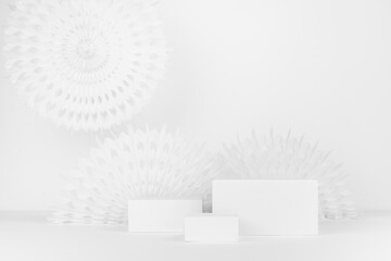 Delicate soft light white abstract scene with set of different size  rectangle podiums template for...