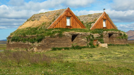 Fototapeta na wymiar Turf houses in Mödrudalur on Iceland, Europe 