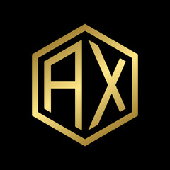 golden initial letter AX hexagon logo design vector