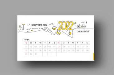 Happy new year 2022 February Calendar - New Year Holiday design elements for holiday cards, calendar banner poster for decorations, Vector Illustration Background.